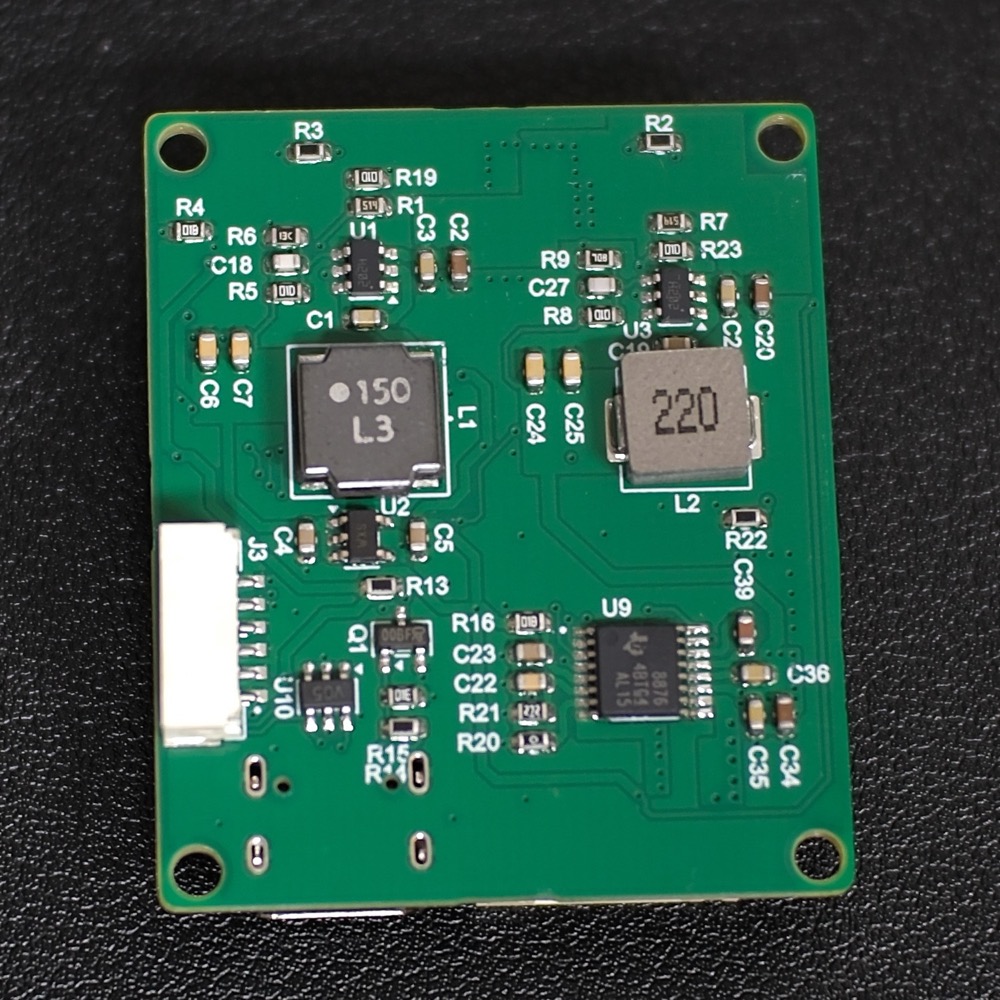 Back of the gripper controller PCB with the DRV8876 motor driver and two power inductors
