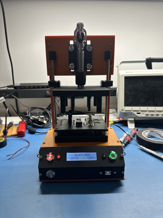 Fixture during assembly with the LCD panel fitted