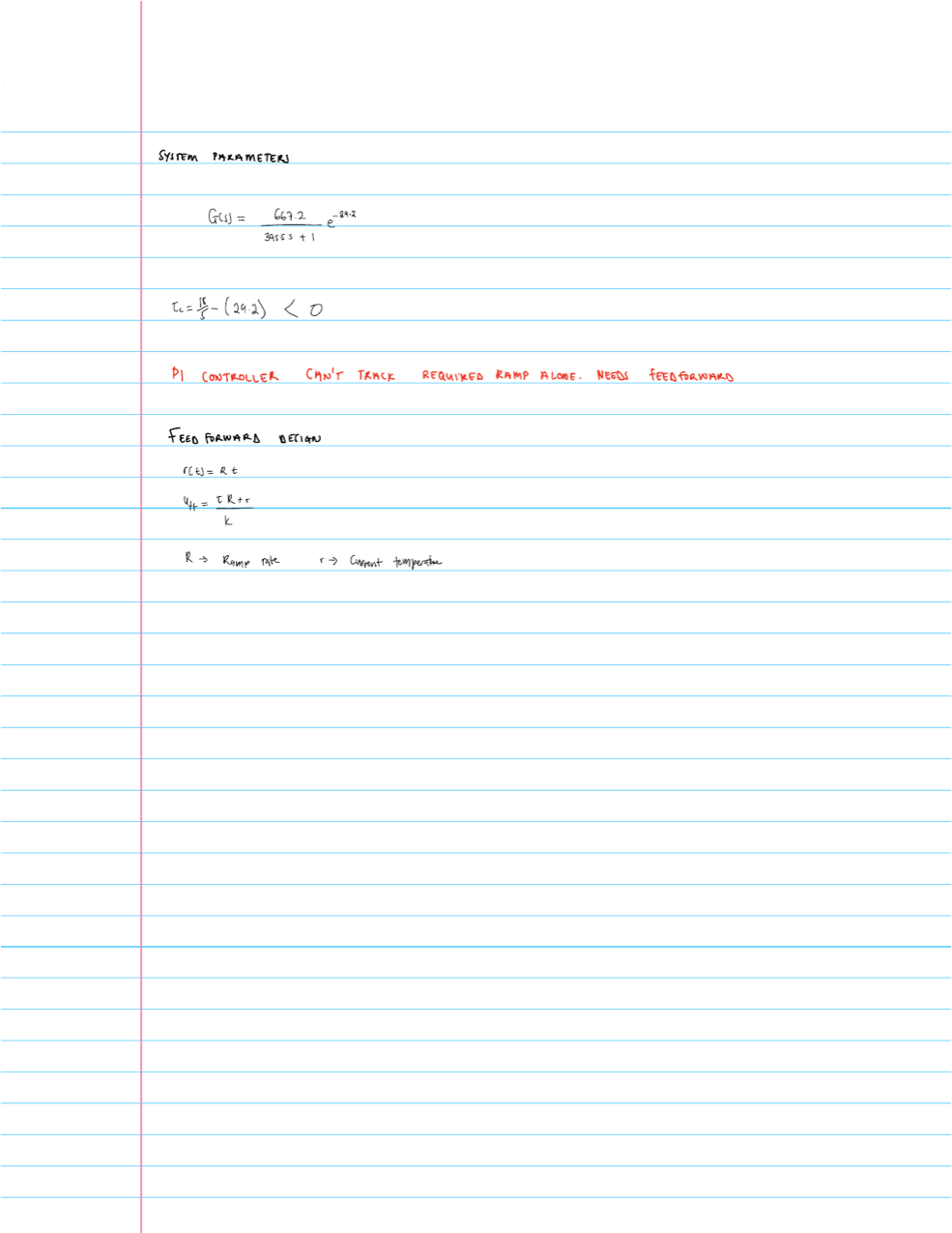 Handwritten system parameters and feedforward calculation