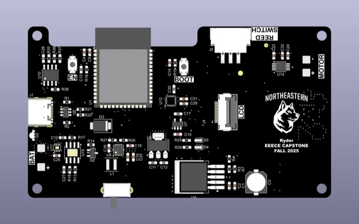 Render of the Rev2 main board, top side