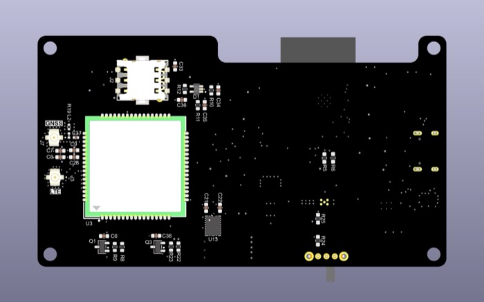 Render of the Rev2 main board, bottom side