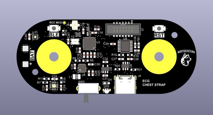 Render of the ECG chest strap board, top side