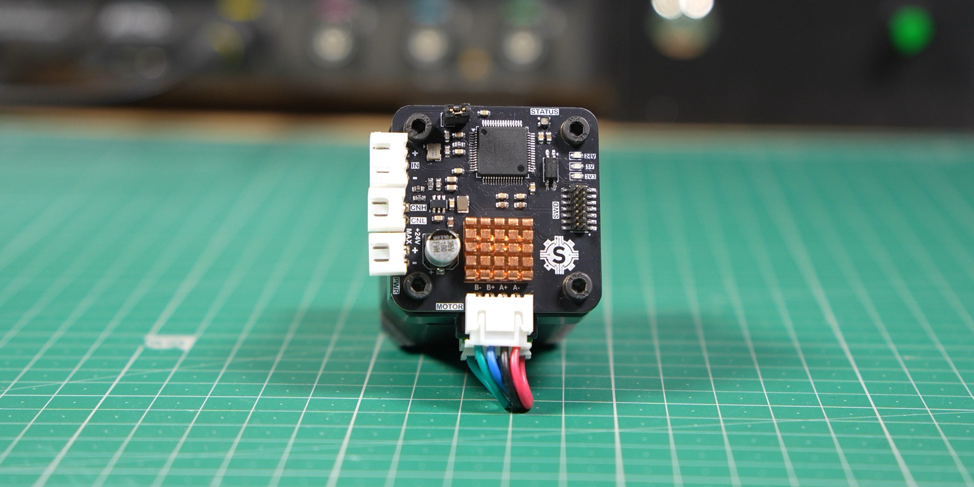 NEMA 17 stepper driver V3 mounted on the back of a stepper motor