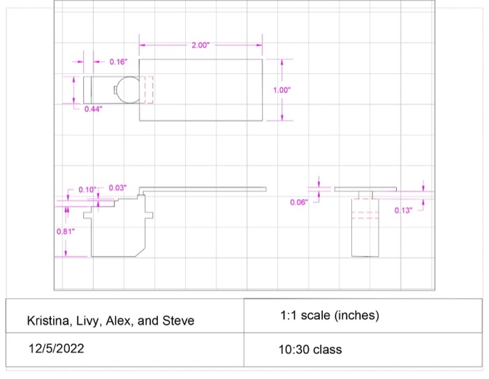 Mechanical drawing of the servo and paddle with dimensions in inches